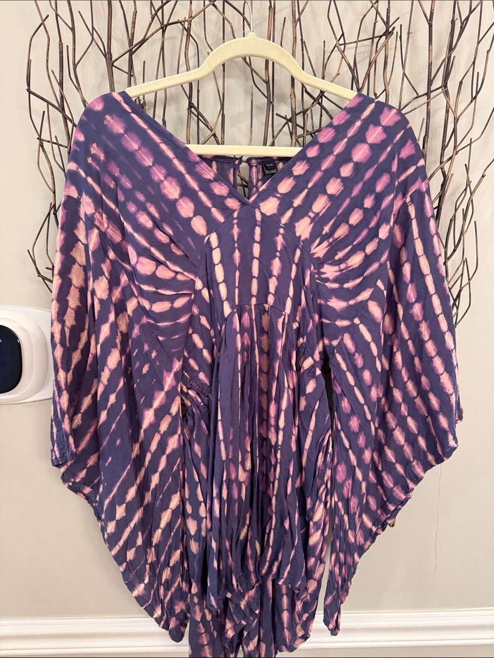 Women's V-Neck Tie-Dye Tunic in Purple and Pink